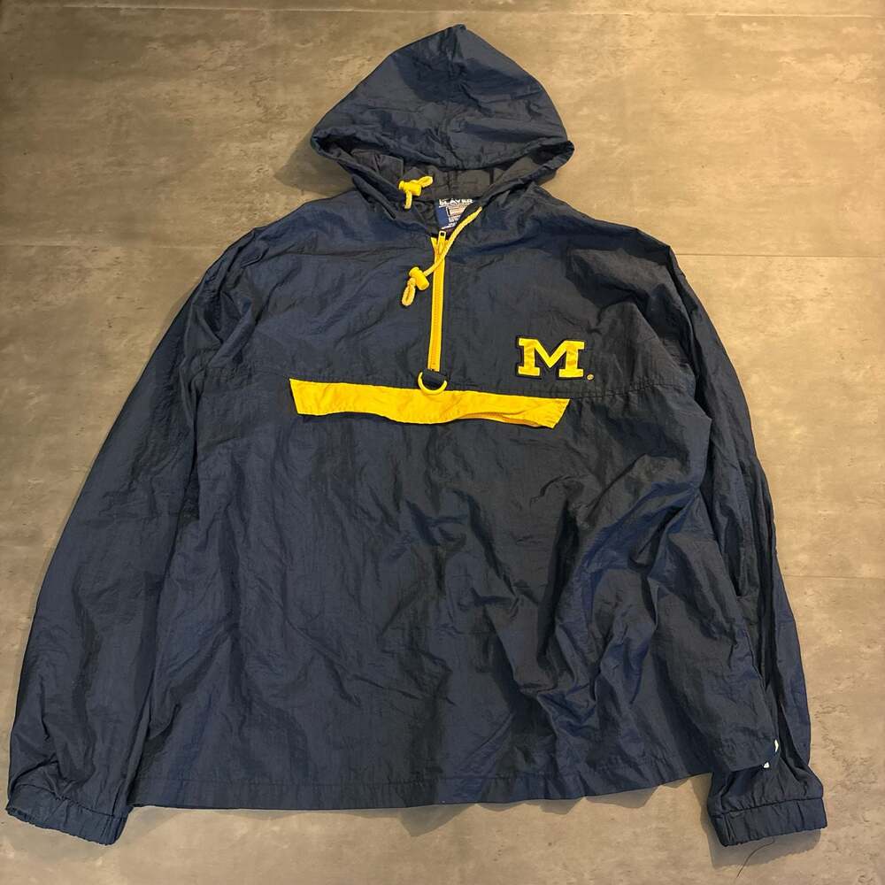 Vintage Pro Player Michigan Wolverines Quarter Zip Hooded Windbreaker Jacket Siz